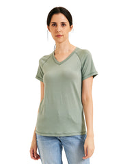 METARINO 100% Merino Wool Women's V Neck T-Shirt